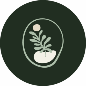 a dark circle icon with the regina dcruz logo